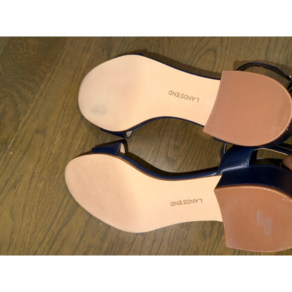 Lands End Womens Navy Blue Leather Block Heel Ankle Strap Sandals 6B - Picture 8 of 8